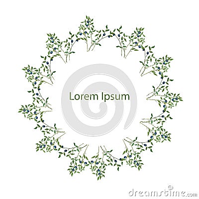 Blueberry round frame on white, Lorem Ipsum stock vector illustration Vector Illustration